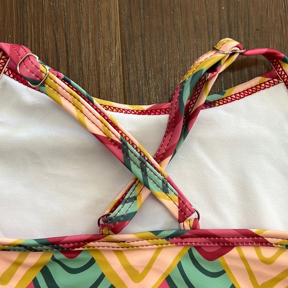 NWT Large one piece swim suit Bathing suit Adj straps red yellow and green lined - Picture 6 of 8